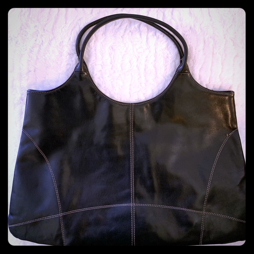 Black leather handbag